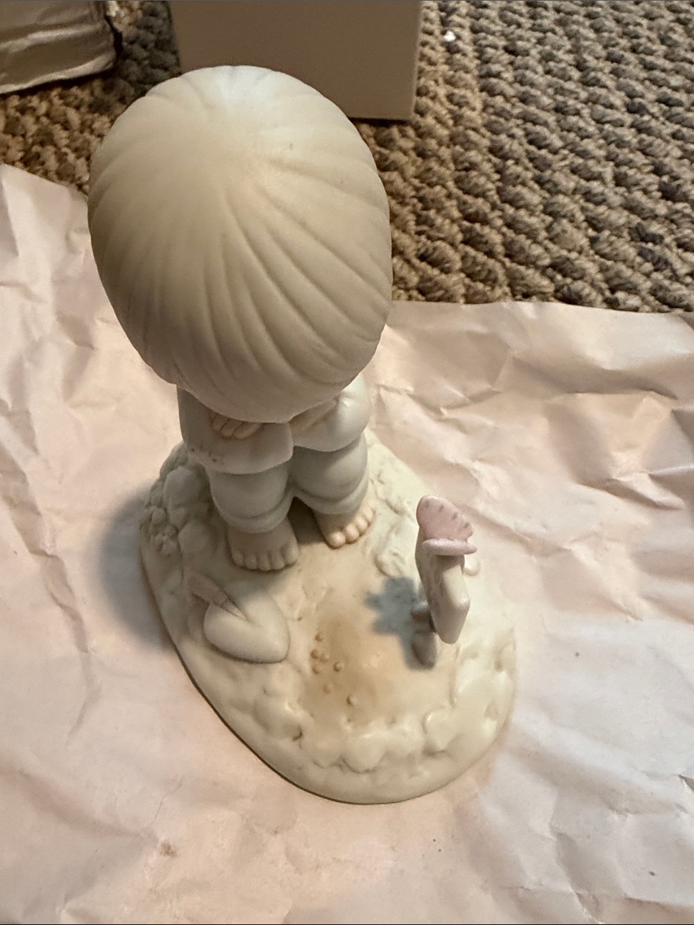 Precious Moments Ivory Figurine with Pale Pink Bird Accent